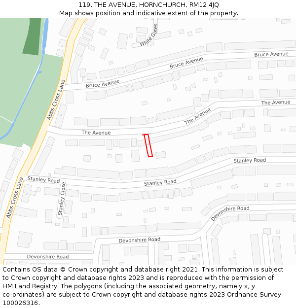 119, THE AVENUE, HORNCHURCH, RM12 4JQ: Location map and indicative extent of plot