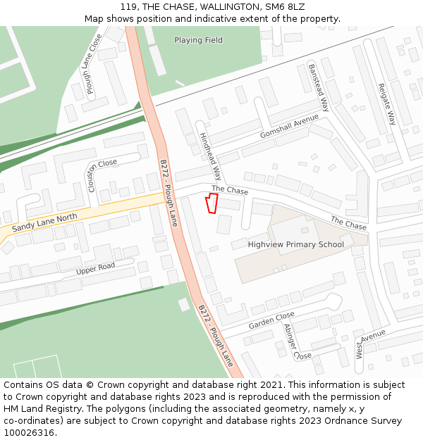 119, THE CHASE, WALLINGTON, SM6 8LZ: Location map and indicative extent of plot