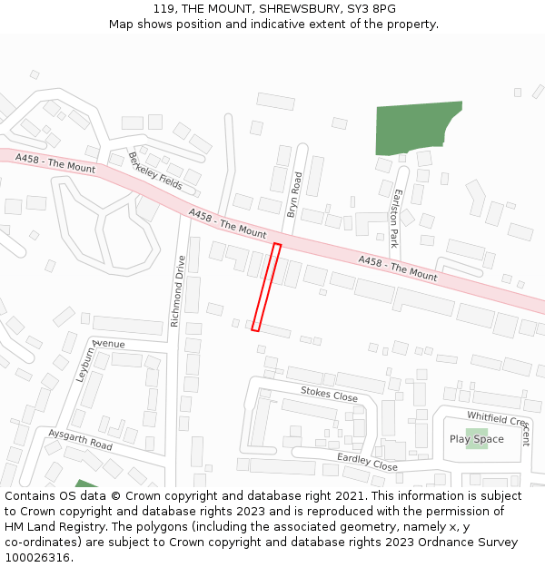 119, THE MOUNT, SHREWSBURY, SY3 8PG: Location map and indicative extent of plot