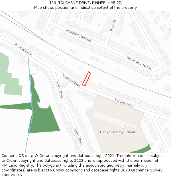 119, TOLCARNE DRIVE, PINNER, HA5 2DJ: Location map and indicative extent of plot