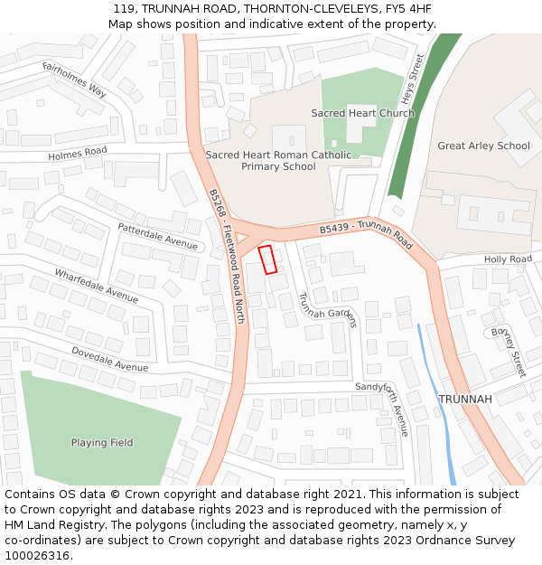 119, TRUNNAH ROAD, THORNTON-CLEVELEYS, FY5 4HF: Location map and indicative extent of plot