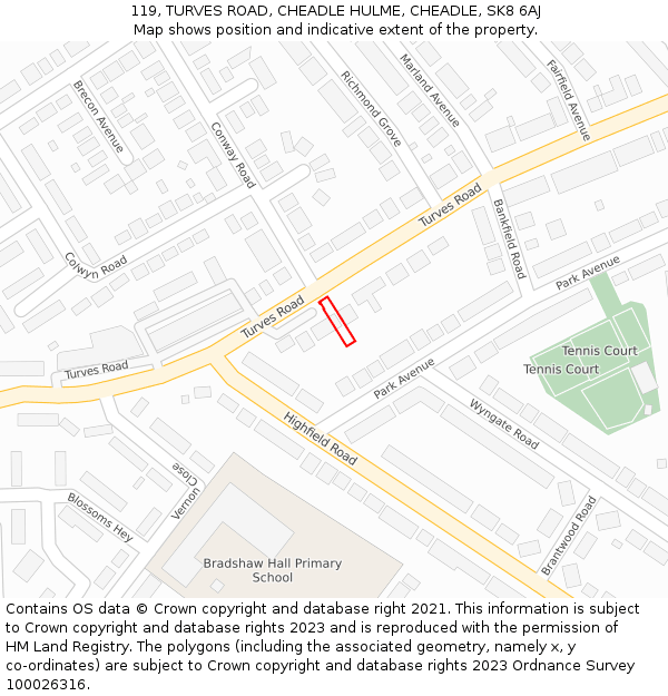 119, TURVES ROAD, CHEADLE HULME, CHEADLE, SK8 6AJ: Location map and indicative extent of plot