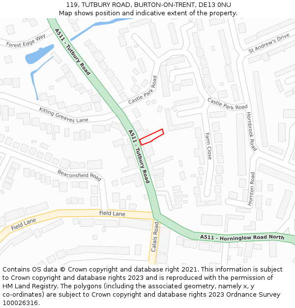 119, TUTBURY ROAD, BURTON-ON-TRENT, DE13 0NU: Location map and indicative extent of plot