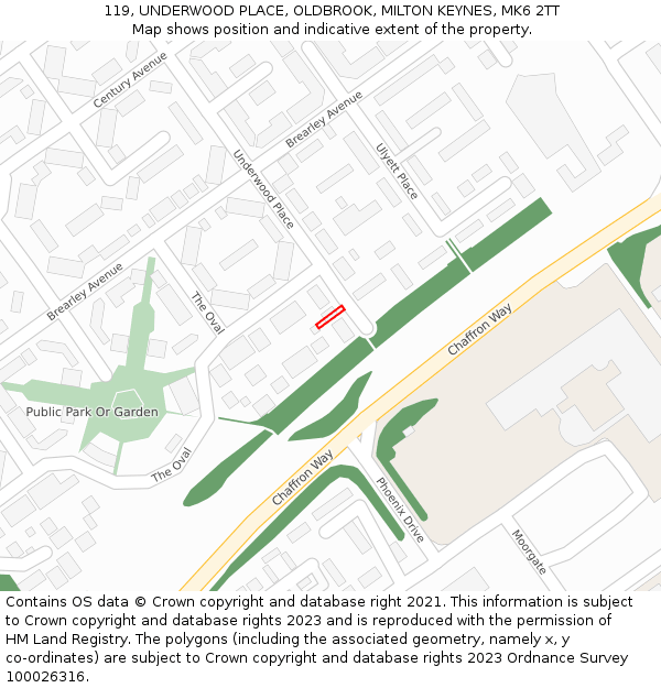 119, UNDERWOOD PLACE, OLDBROOK, MILTON KEYNES, MK6 2TT: Location map and indicative extent of plot