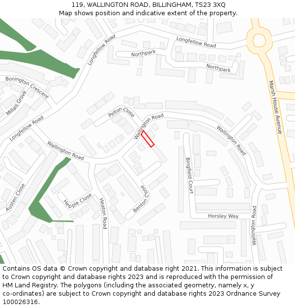 119, WALLINGTON ROAD, BILLINGHAM, TS23 3XQ: Location map and indicative extent of plot