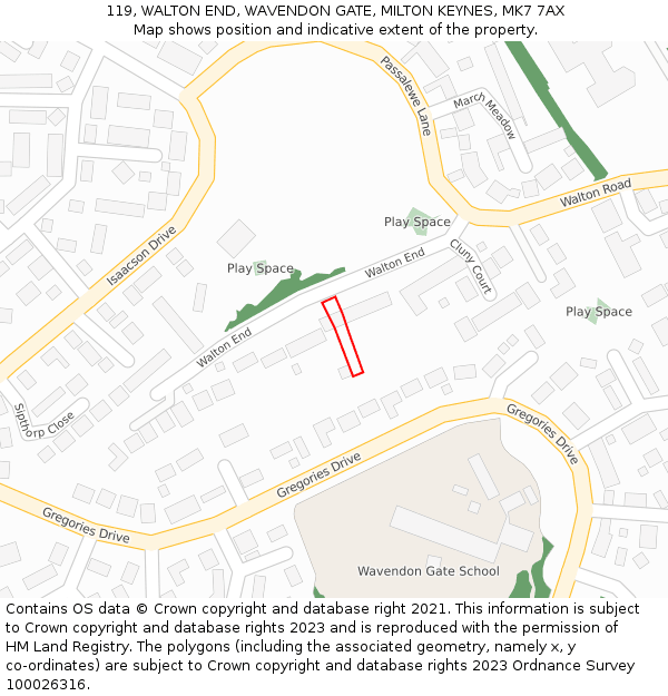 119, WALTON END, WAVENDON GATE, MILTON KEYNES, MK7 7AX: Location map and indicative extent of plot