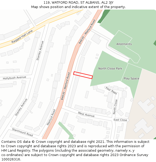 119, WATFORD ROAD, ST ALBANS, AL2 3JY: Location map and indicative extent of plot