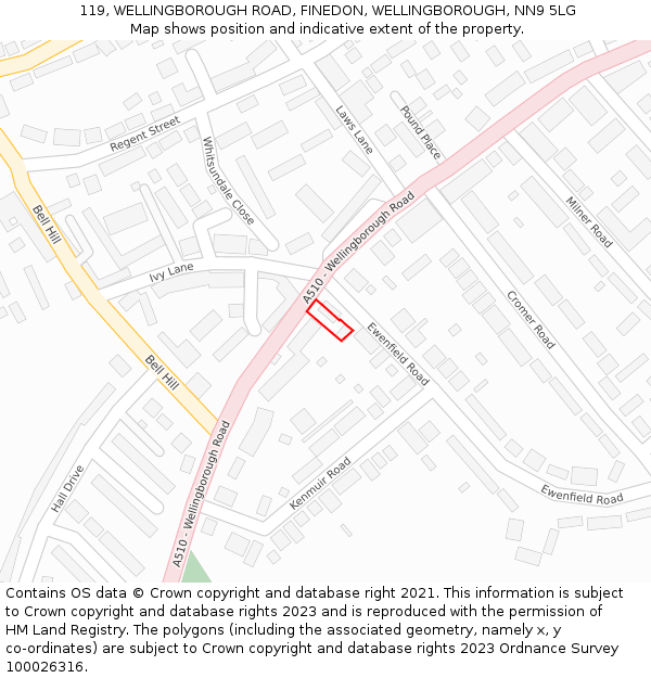 119, WELLINGBOROUGH ROAD, FINEDON, WELLINGBOROUGH, NN9 5LG: Location map and indicative extent of plot