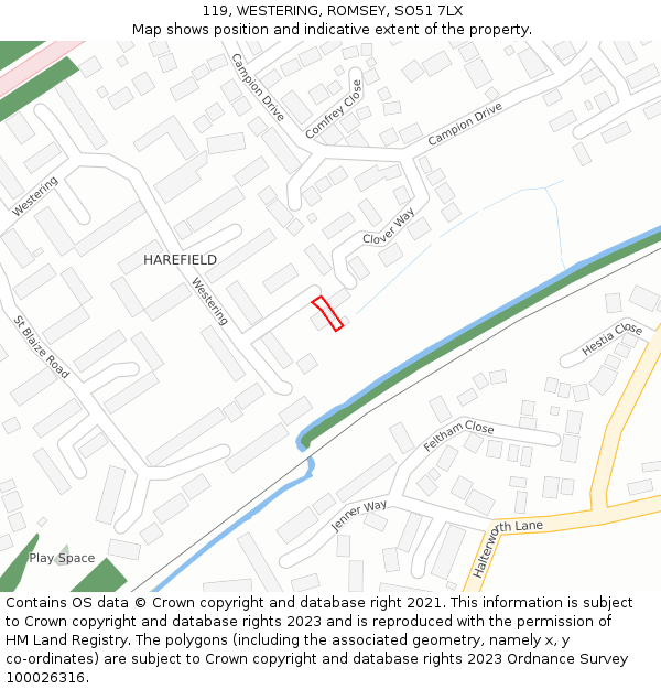 119, WESTERING, ROMSEY, SO51 7LX: Location map and indicative extent of plot
