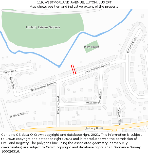 119, WESTMORLAND AVENUE, LUTON, LU3 2PT: Location map and indicative extent of plot