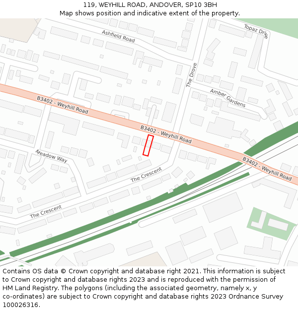 119, WEYHILL ROAD, ANDOVER, SP10 3BH: Location map and indicative extent of plot