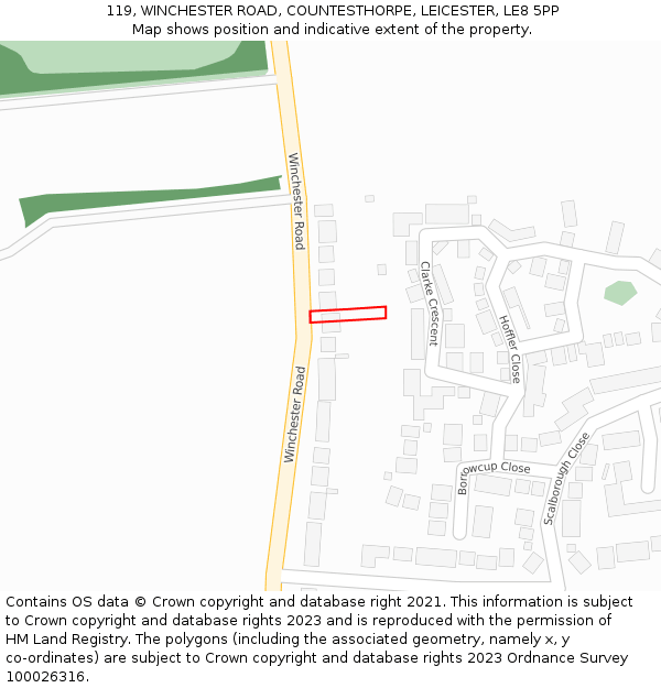 119, WINCHESTER ROAD, COUNTESTHORPE, LEICESTER, LE8 5PP: Location map and indicative extent of plot