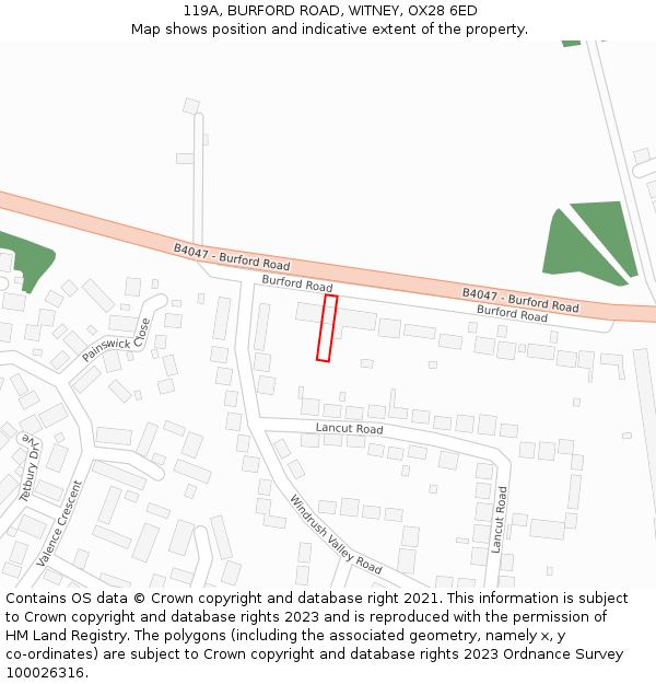 119A, BURFORD ROAD, WITNEY, OX28 6ED: Location map and indicative extent of plot