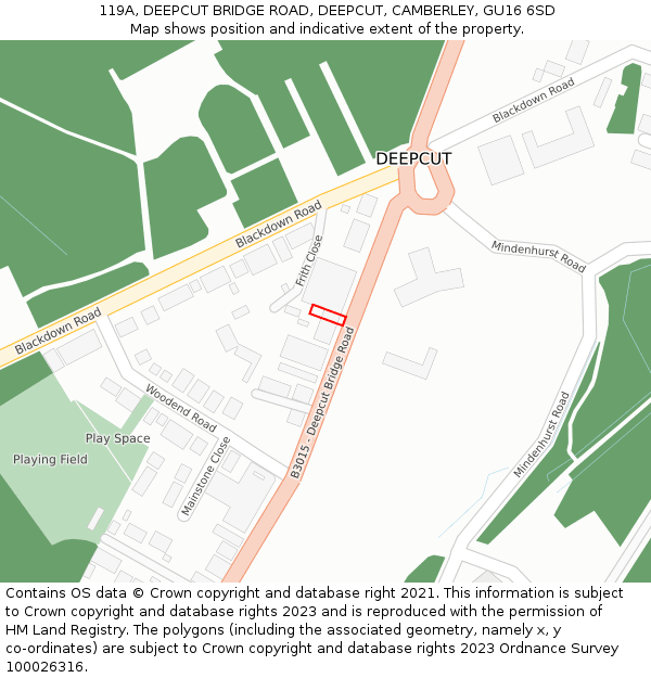 119A, DEEPCUT BRIDGE ROAD, DEEPCUT, CAMBERLEY, GU16 6SD: Location map and indicative extent of plot