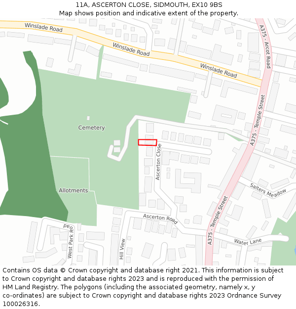 11A, ASCERTON CLOSE, SIDMOUTH, EX10 9BS: Location map and indicative extent of plot