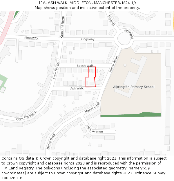 11A, ASH WALK, MIDDLETON, MANCHESTER, M24 1JY: Location map and indicative extent of plot