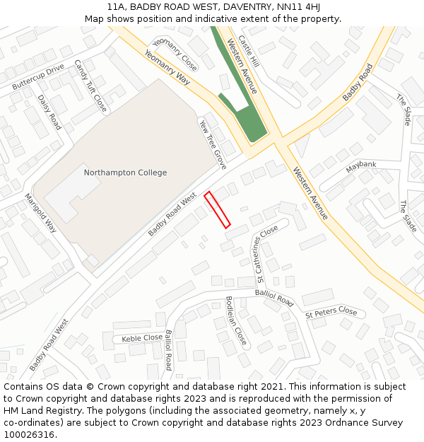 11A, BADBY ROAD WEST, DAVENTRY, NN11 4HJ: Location map and indicative extent of plot