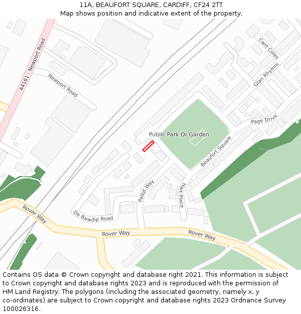 11A, BEAUFORT SQUARE, CARDIFF, CF24 2TT: Location map and indicative extent of plot
