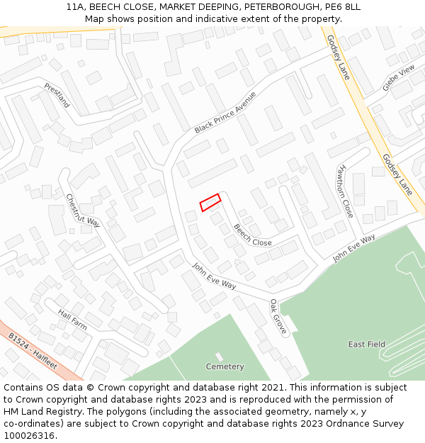 11A, BEECH CLOSE, MARKET DEEPING, PETERBOROUGH, PE6 8LL: Location map and indicative extent of plot