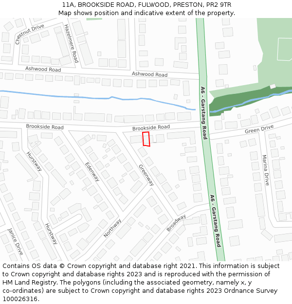 11A, BROOKSIDE ROAD, FULWOOD, PRESTON, PR2 9TR: Location map and indicative extent of plot