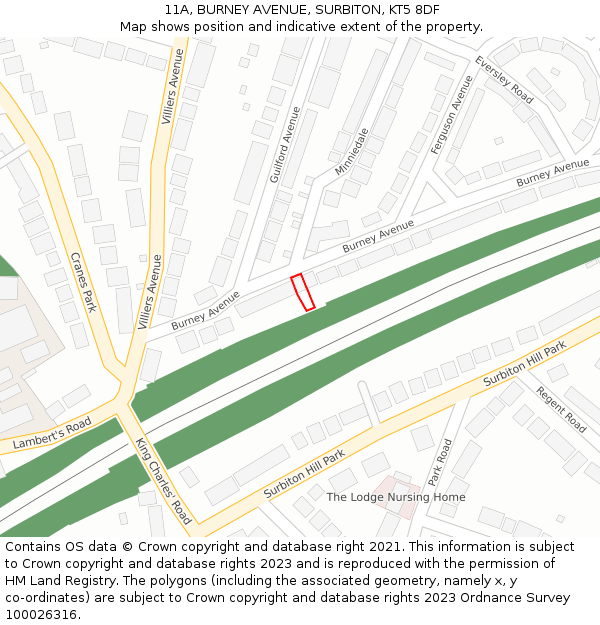 11A, BURNEY AVENUE, SURBITON, KT5 8DF: Location map and indicative extent of plot