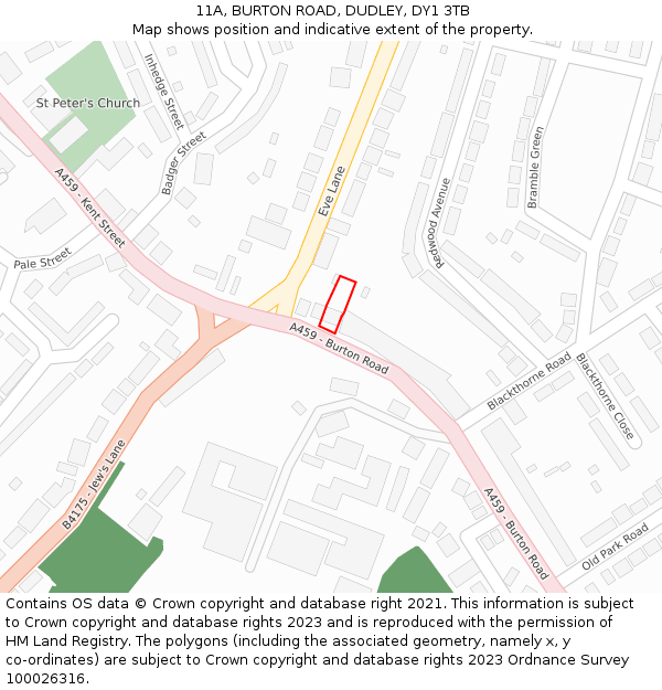 11A, BURTON ROAD, DUDLEY, DY1 3TB: Location map and indicative extent of plot