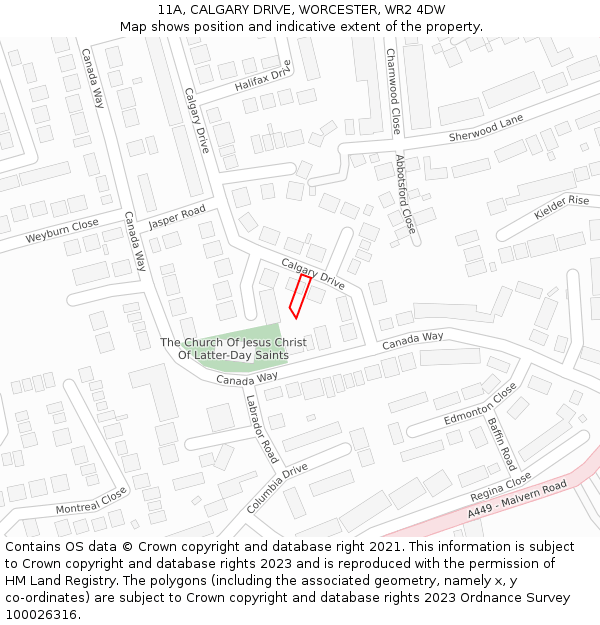 11A, CALGARY DRIVE, WORCESTER, WR2 4DW: Location map and indicative extent of plot