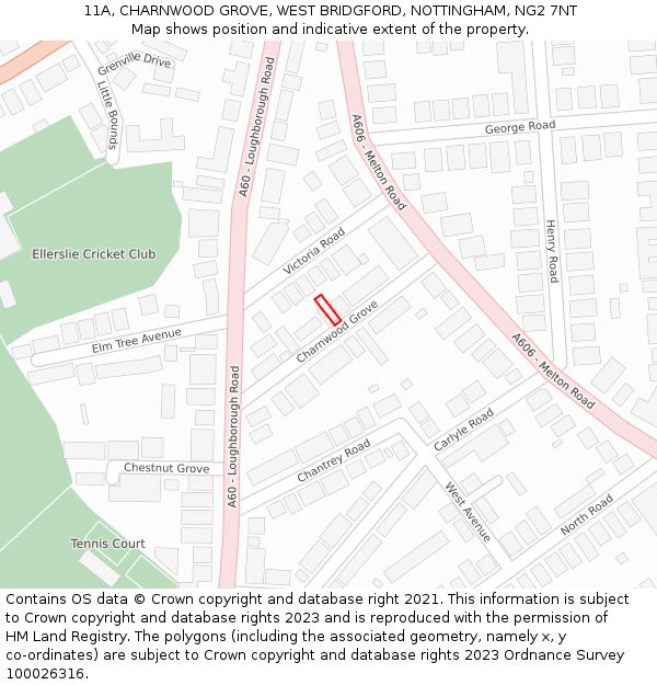 11A, CHARNWOOD GROVE, WEST BRIDGFORD, NOTTINGHAM, NG2 7NT: Location map and indicative extent of plot