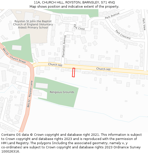 11A, CHURCH HILL, ROYSTON, BARNSLEY, S71 4NQ: Location map and indicative extent of plot