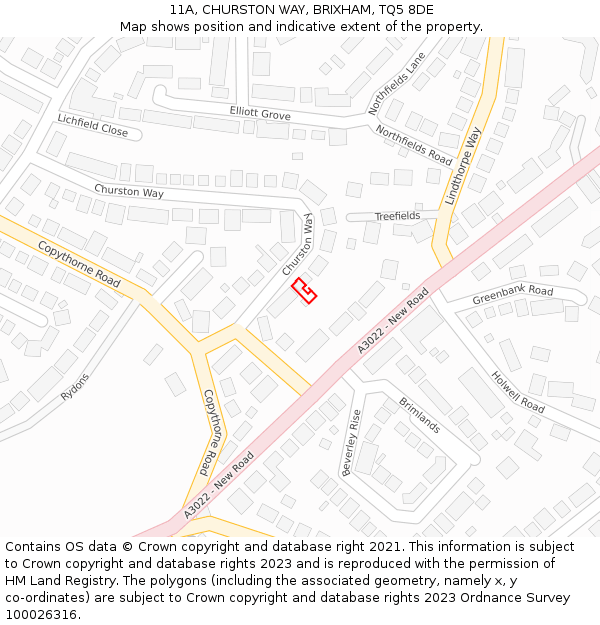 11A, CHURSTON WAY, BRIXHAM, TQ5 8DE: Location map and indicative extent of plot