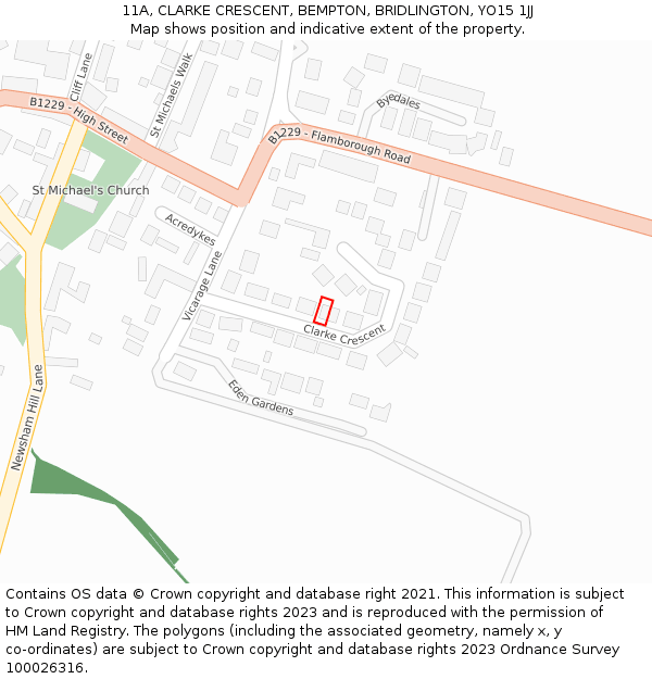 11A, CLARKE CRESCENT, BEMPTON, BRIDLINGTON, YO15 1JJ: Location map and indicative extent of plot