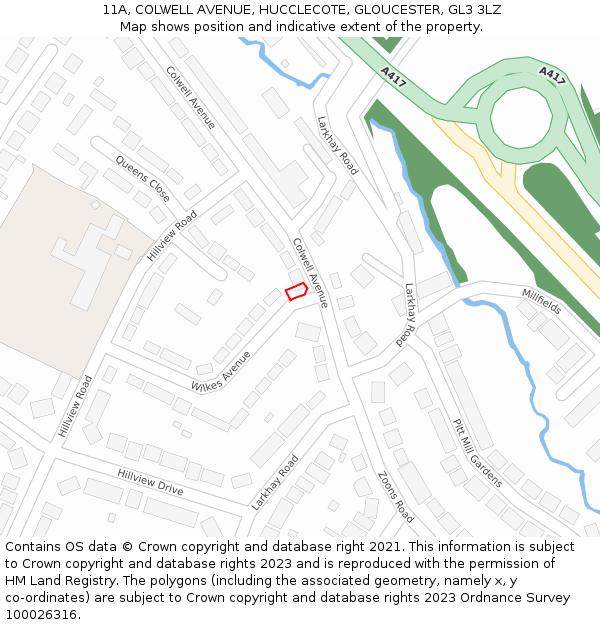 11A, COLWELL AVENUE, HUCCLECOTE, GLOUCESTER, GL3 3LZ: Location map and indicative extent of plot