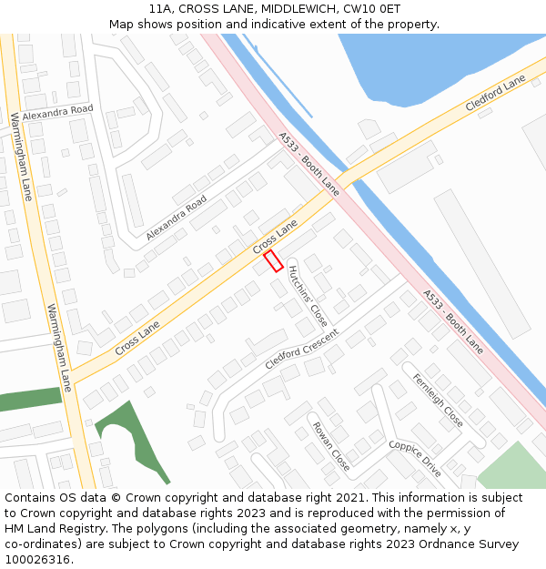 11A, CROSS LANE, MIDDLEWICH, CW10 0ET: Location map and indicative extent of plot