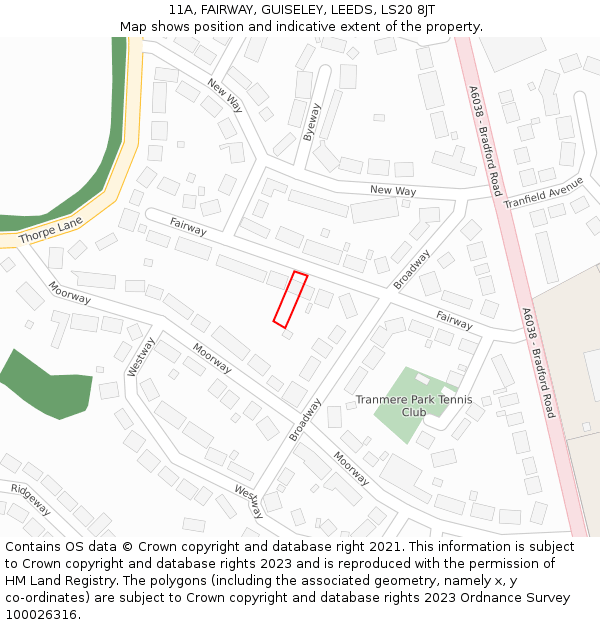 11A, FAIRWAY, GUISELEY, LEEDS, LS20 8JT: Location map and indicative extent of plot