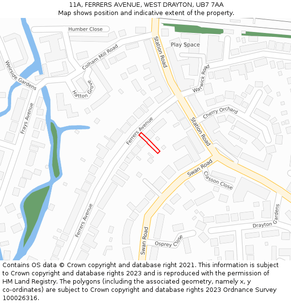 11A, FERRERS AVENUE, WEST DRAYTON, UB7 7AA: Location map and indicative extent of plot