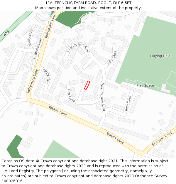 11A, FRENCHS FARM ROAD, POOLE, BH16 5RT: Location map and indicative extent of plot