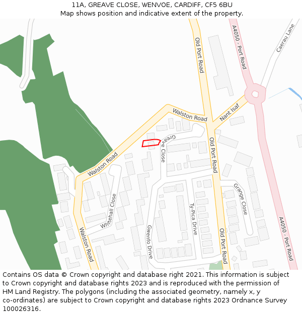 11A, GREAVE CLOSE, WENVOE, CARDIFF, CF5 6BU: Location map and indicative extent of plot