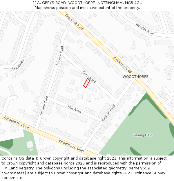 11A, GREYS ROAD, WOODTHORPE, NOTTINGHAM, NG5 4GU: Location map and indicative extent of plot