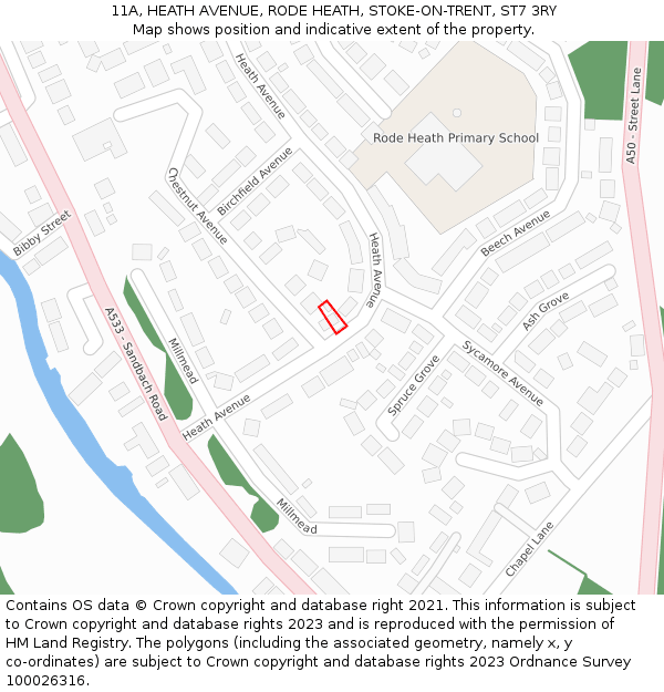 11A, HEATH AVENUE, RODE HEATH, STOKE-ON-TRENT, ST7 3RY: Location map and indicative extent of plot