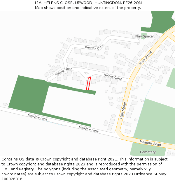 11A, HELENS CLOSE, UPWOOD, HUNTINGDON, PE26 2QN: Location map and indicative extent of plot