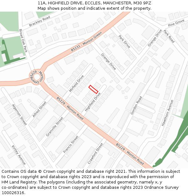 11A, HIGHFIELD DRIVE, ECCLES, MANCHESTER, M30 9PZ: Location map and indicative extent of plot