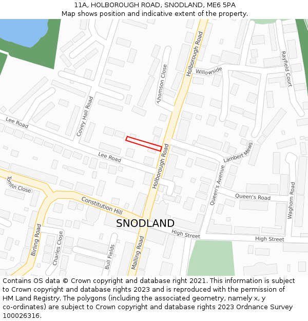 11A, HOLBOROUGH ROAD, SNODLAND, ME6 5PA: Location map and indicative extent of plot