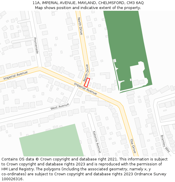 11A, IMPERIAL AVENUE, MAYLAND, CHELMSFORD, CM3 6AQ: Location map and indicative extent of plot