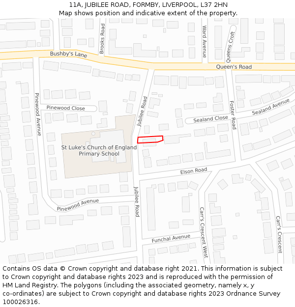 11A, JUBILEE ROAD, FORMBY, LIVERPOOL, L37 2HN: Location map and indicative extent of plot