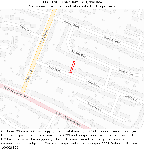 11A, LESLIE ROAD, RAYLEIGH, SS6 8PA: Location map and indicative extent of plot