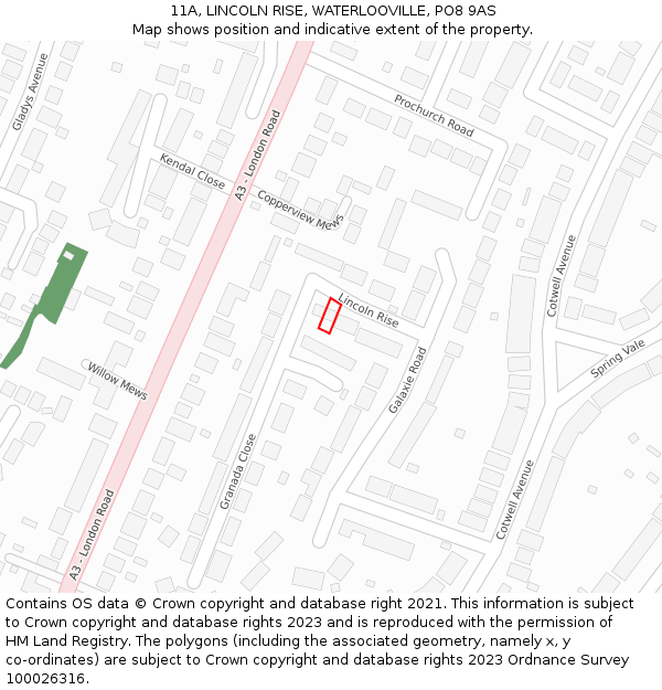 11A, LINCOLN RISE, WATERLOOVILLE, PO8 9AS: Location map and indicative extent of plot