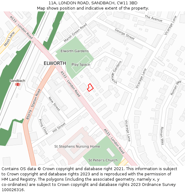 11A, LONDON ROAD, SANDBACH, CW11 3BD: Location map and indicative extent of plot