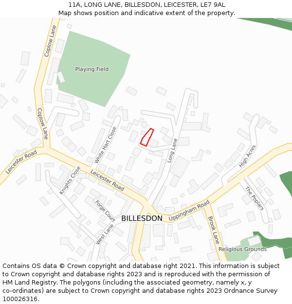 11A, LONG LANE, BILLESDON, LEICESTER, LE7 9AL: Location map and indicative extent of plot