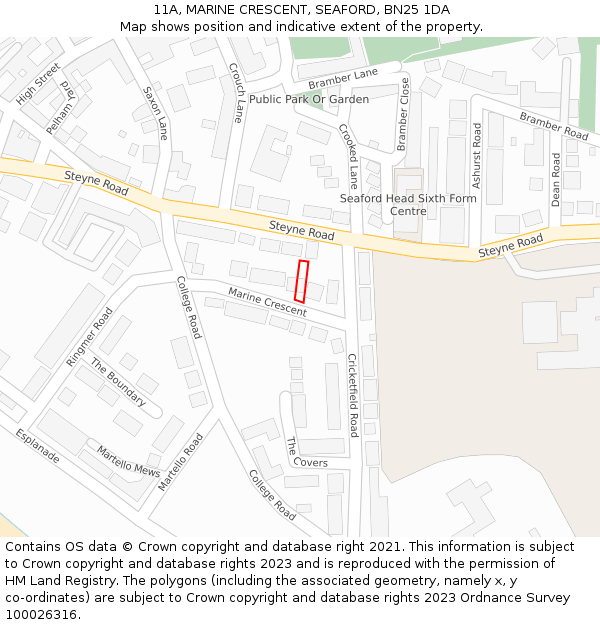 11A, MARINE CRESCENT, SEAFORD, BN25 1DA: Location map and indicative extent of plot