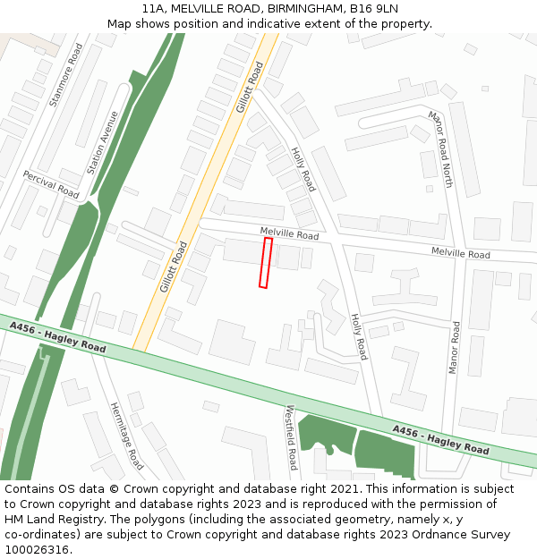 11A, MELVILLE ROAD, BIRMINGHAM, B16 9LN: Location map and indicative extent of plot